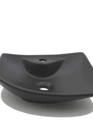 Dernier Modèle Vasque à Poser avec Plage de robinetterie Noir Mat 49 cm Feuille