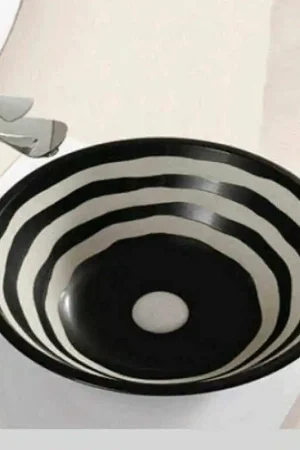 Vasque à Poser Ronde - Céramique Noire et Blanc - 41 cm - Virtual Authentique