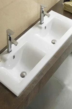 Super Prix Lavabo double vasque encastrable céramique blanche - 121x47 cm - City
