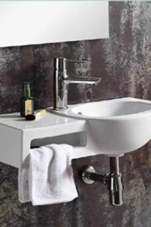 Réduction Lave main avec Porte Serviette Rectangle Céramique Blanc 62 cm - Atena