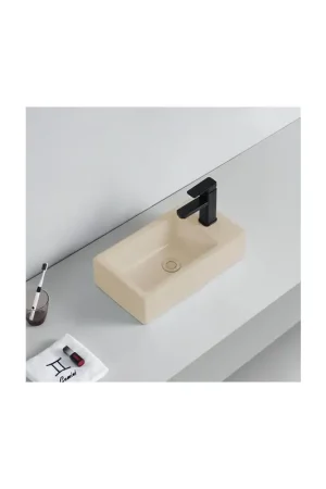 Lave main Rectangle Droite - Céramique Beige Mat - 46x26 cm - Studio Promotion Saisonnière