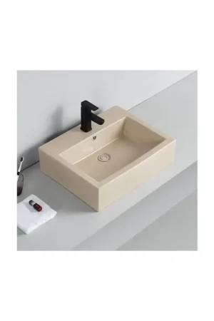 Vente Directe Vasque à Poser ou à Suspendre Rectangle Céramique Beige 57x45cm Square