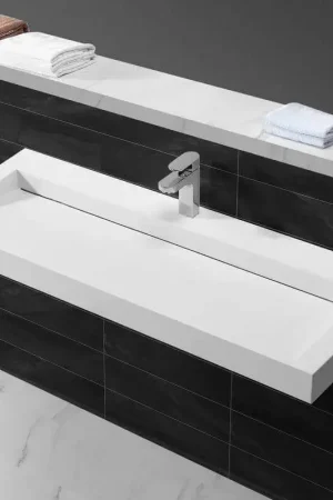 Seulement Aujourd'hui Lavabo suspendu rectangle Percé Solid surface Blanc mat 120x45cm Urban