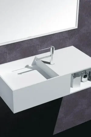 Lavabo Suspendu Rectangle Percé Composite Blanc Mat 80x40cm - Composed Top Vente