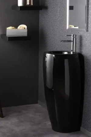 Lave Main Totem Rond - Céramique Noir - 39x85 cm - Ove Authentique