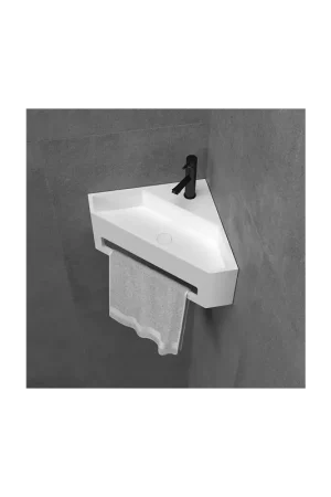Lave Main angle solid surface blanc mat porte serviette 35 cm OPTIM‘ Nouvel Arrivage