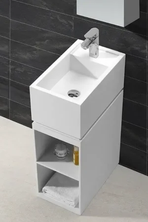 Meuble avec Lave main - Solid surface Blanc mat - 50x30 cm - Floor Achat Immédiat