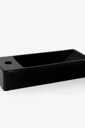 Lave main Rectangulaire Gauche Céramique Noire - 38x15 cm - Minimalist Prix Choc