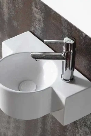 Lave main Asymétrique Droite - Céramique blanc - 40x28 cm - Pool Meilleur Choix