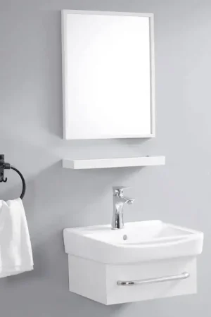 Vente Flash Meuble Salle de Bain Gain de Place Blanc Crème 44x36 cm - iD
