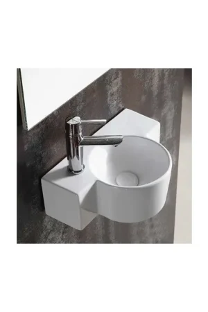 Lave main Asymétrique Gauche - Céramique blanc - 40x28 cm - Pool Achat Immédiat