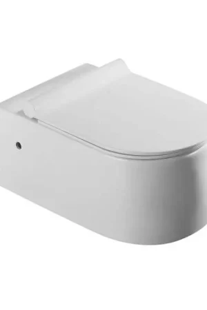 Promotion WC Suspendu Ovale Céramique Blanc avec Abattant - 57x36 cm - Natural