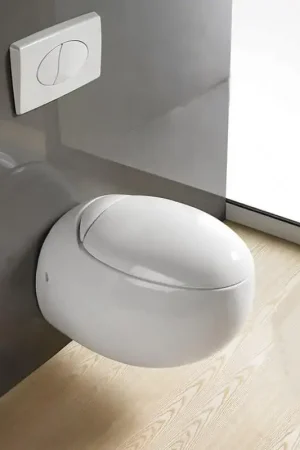 WC Suspendu Oeuf avec abattant Outlet Céramique Blanc 59x41 cm Ove Bon Marché