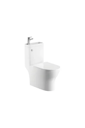 WC à Poser Monobloc avec Lave main intégré 37x70 cm Céramique - Modène Petit Prix
