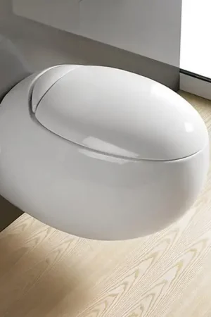 Marque WC Suspendu Oeuf - Avec Abattant - Céramique Blanc - 59x41 cm - Ove