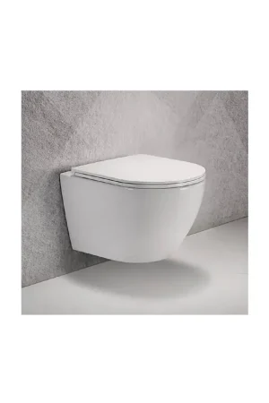 Dernier Modèle WC Suspendu Ovale avec Abattant Céramique Blanc - 49x36 cm - Cort