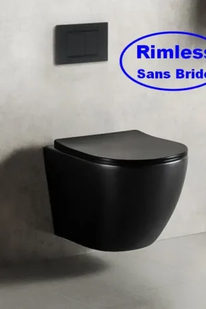 Cuvette WC Suspendu avec Abattant Céramique Noir Brillant 49x36cm Cort Meilleure Vente