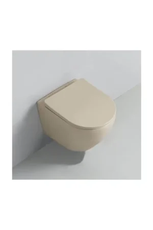WC Suspendu Ovale avec Abattant Céramique Beige mat 49x36 cm - Cort Offre Du Jour