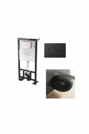 Ensemble WC suspendu Ove noir brillant + plaque noire Livraison Express