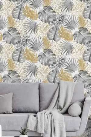 Papier peint intissé monstera gris Nouveauté