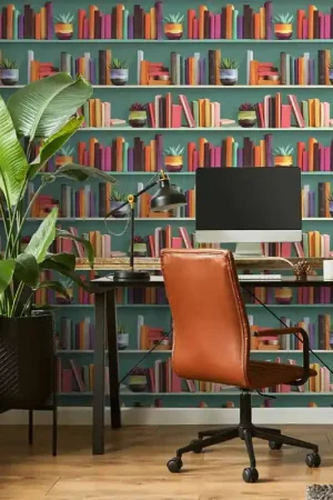 Haute Qualité Papier peint intissé bibliothèque et plante verte