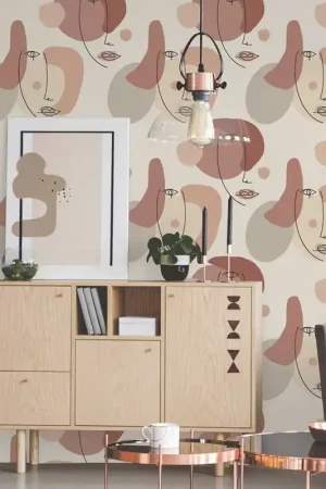 Dernière Chance Papier peint intissé visage baroque ton neutre