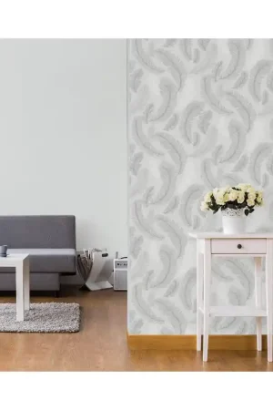 Papier peint intissé lessivable motifs plumes gris Jusqu'à Épuisement Des Stocks