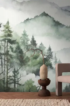 Papier peint panoramique forêt vert L371 x 280H cm Top Vente