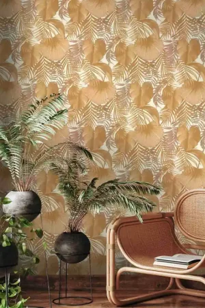 Certifié Papier peint intissé escapade tropicale blanc et doré