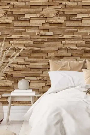 Papier peint intissé imitation parement chêne Offre Limitée