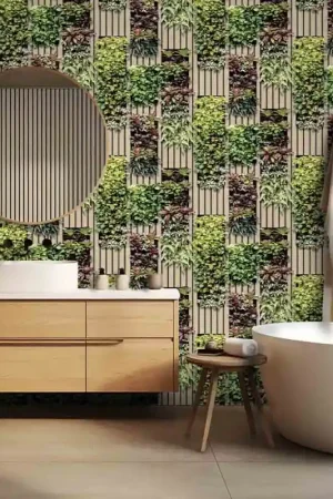 Vente Flash Papier peint intissé tasseaux de bois et mur végétal