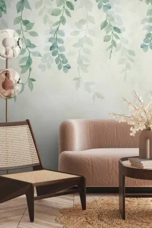 Papier peint panoramique plafond végétal vert L371 x 280H cm Satisfait Ou Remboursé