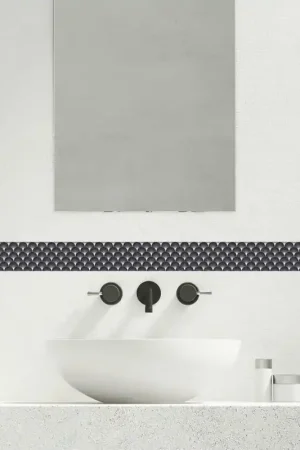 Prix Promo Frise murale adhésive motif éventail noir et blanc H 5 cm x L 3 ml