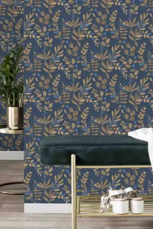 Achetez Aujourd'hui Papier peint intissé botanique ocre et bleu