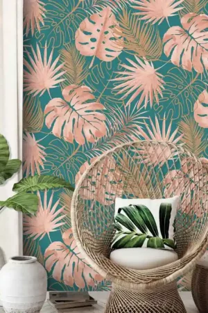 Papier peint intissé jungle monstera terracotta Acheter Direct