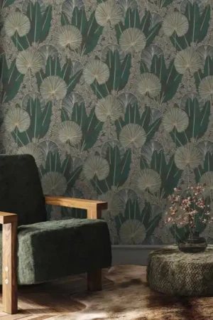 Papier peint intissé art déco végétal vert GRANDECO Livraison Express