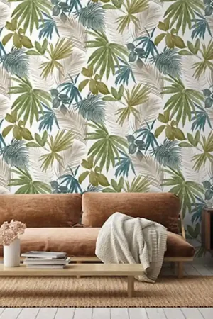 Papier peint intissé décor palme verte et dorée Expédition Rapide