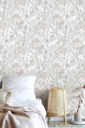 Papier peint intissé d‘inspiration végétal/jungle beige Soldes