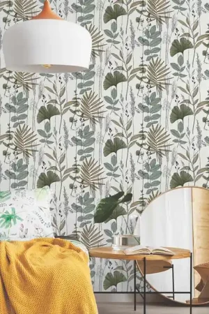 Satisfait Ou Remboursé Papier peint d‘inspiration végétale dans les tons de vert