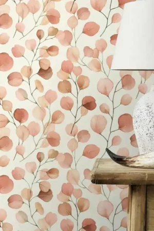 Acheter En Ligne Papier peint intissé décor feuille d‘eucalyptus rose