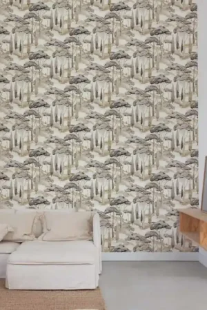 Papier peint intissé forêt d‘arbres beige Commander Vite