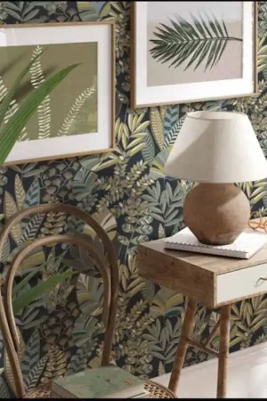 Dernière Chance Papier peint intissé d‘inspiration végétal bleu et vert
