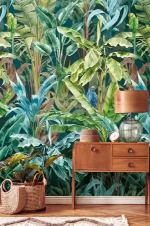 Quantité Limitée Papier peint intissé panoramique cacatoes vert L 159 cm x H 280 cm