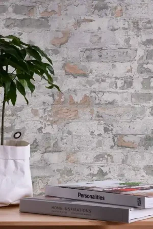 Papier peint intissé brique usée gris et rose AS CREATION Prix Réduit