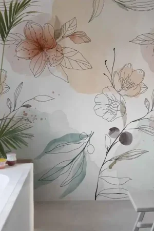 Papier peint panoramique intissé floral aquarelle rose L159 x 280H cm Acheter Direct