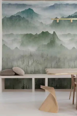 Papier peint panoramique intissé montagne vert L159 x 280H cm Dernier Modèle