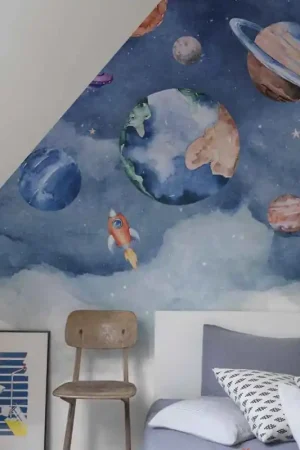 Promotion Papier peint panoramique intissé galaxie bleu L159 x 280H cm
