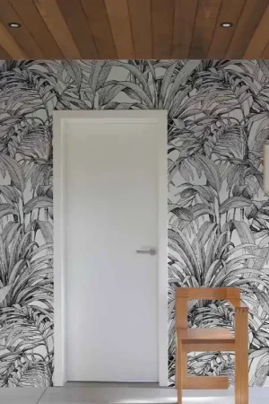 Papier peint panoramique intissé feuillage noir et blanc L159 x 280H cm Expédié Aujourd'hui