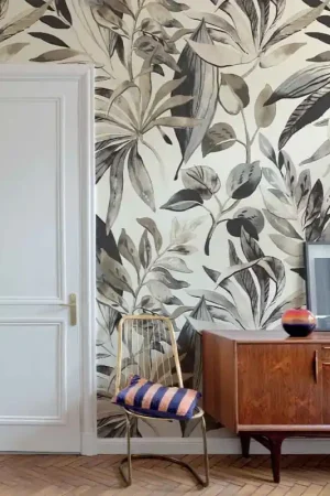 Papier peint panoramique intissé palme taupe L159 x 280H cm Retour Gratuit