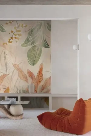 Prix Bas Papier peint panoramique intissé floral aquarelle beige L159 x 280H cm